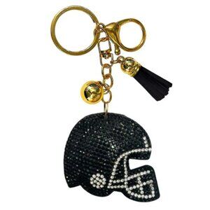 NWT Black & Silver Crystal Football Helmet Keychain Sparkly Bag Charm Accessory